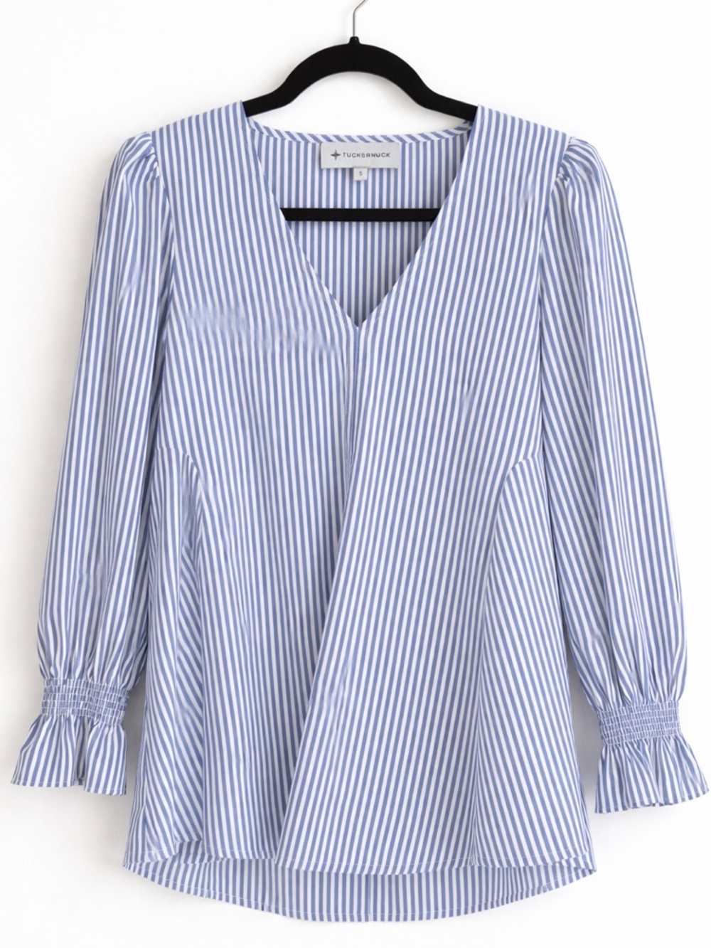 Tuckernuck Light Blue & White Striped V-Neck Blouse